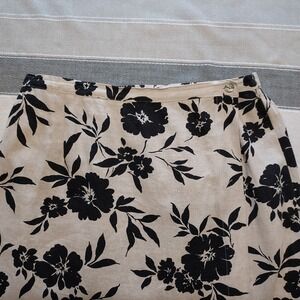 Vtg Jaclyn Smith Classic Floral Wrap Midi Maxi Skirt Black Tan Linen Rayon XL